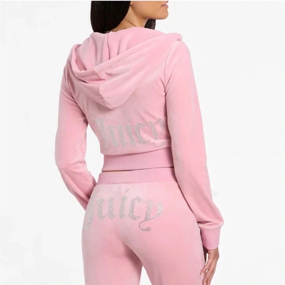 NEW! JUICY COUTURE Velour OG small Bling Tracksuit Set in pink